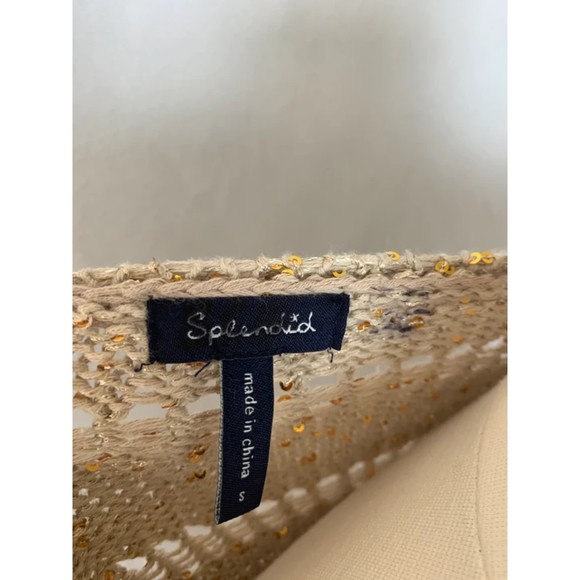 Splendid Size S Gold Sequin Cascading Waterfall Open Cardigan - Picture 8 of 9